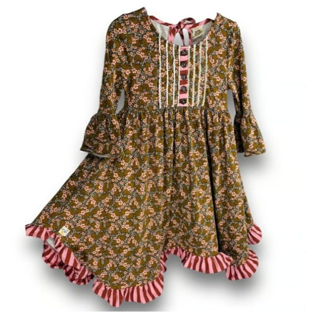 Wildflowers Girls Brown Floral Ruffle Bell Flare Sleeve Twirl Dress Size 2